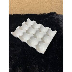 Ceramic 12-Slot Egg Holder Tray White Glossy Finish